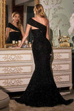 Cinderella Divine CD980 Long Off the One Shoulder Sequins Gown