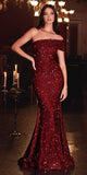 Cinderella Divine CD980 Long Off the One Shoulder Sequins Gown
