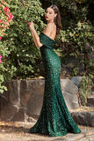 Cinderella Divine CD980 Long Off the One Shoulder Sequins Gown