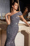 Cinderella Divine CD980 Long Off the One Shoulder Sequins Gown