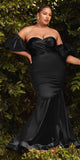 Cinderella Divine CD983 Long Fitted Satin Gown with Puff Sleeve