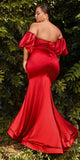 Cinderella Divine CD983 Long Fitted Satin Gown with Puff Sleeve