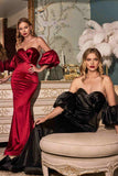 Cinderella Divine CD983 Long Fitted Satin Gown with Puff Sleeve