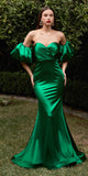 Cinderella Divine CD983 Long Fitted Satin Gown with Puff Sleeve