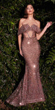 Cinderella Divine CD985 Off the Shoulder Sequins Gown