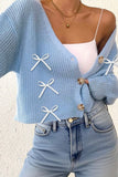 🩵💌Love Letter Blue Ribbon Button-Front Knit Cardigan