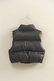 Moonlit Faux Leather Cropped Puffer Vest
