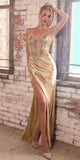 Cinderella Divine CDS439 Ultra Sleek Glitter Satin Boned Bodice Long Formal Gown