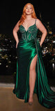 Cinderella Divine CDS440 Floor Length Stretch Satin Sheer Bodice Sexy Gown