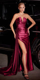 Cinderella Divine CDS441 Long Satin V-Neck Sexy Side Slit Gown Side Sash