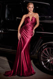 Cinderella Divine CDS441 Long Satin V-Neck Sexy Side Slit Gown Side Sash