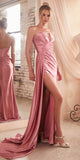 Cinderella Divine CDS441 Long Satin V-Neck Sexy Side Slit Gown Side Sash