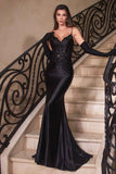 Ladivine CDS450 Long Fitted Lace Applique Bodice Sheer Bodice Gown