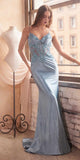 Ladivine CDS450 Long Fitted Lace Applique Bodice Sheer Bodice Gown