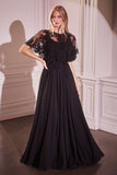 Ladivine CDS503 Dress Chiffon A-Line Beaded Lace Bodice Removable Cape