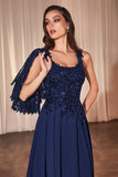 Ladivine CDS503 Dress Chiffon A-Line Beaded Lace Bodice Removable Cape