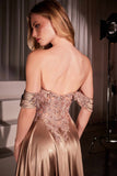 Ladivine CDS525 Dress Off The Shoulder Lace & Satin A-Line Prom Gown