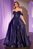Ladivine CDS525 Dress Off The Shoulder Lace & Satin A-Line Prom Gown