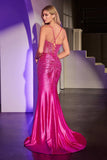 Ladivine CDS527 Dress Fitted Crystal Embellished Stretch Satin Prom Gown