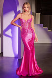 Ladivine CDS527 Dress Fitted Crystal Embellished Stretch Satin Prom Gown