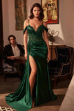 Ladivine CDS532 Off The Shoulder Satin & Lace Prom Dress