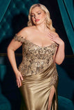 Ladivine CDS537C Off The Shoulder Lace & Satin Curve Dress