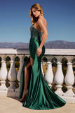 Ladivine CDS538 Dress Strapless Beaded Bodice & Satin Skirt Fitted Gown