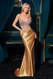 Ladivine CDS538 Dress Strapless Beaded Bodice & Satin Skirt Fitted Gown