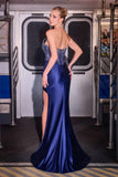 Ladivine CDS538 Dress Strapless Beaded Bodice & Satin Skirt Fitted Gown