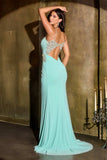Ladivine CDS552 Star Glamour Luxurious Stretch Satin Fitted Formal Gown