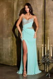 Ladivine CDS552 Star Glamour Luxurious Stretch Satin Fitted Formal Gown