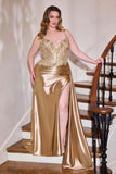 Ladivine CDS556C Corset Bodice Fitted Plus Size Dress Satin Skirt Side Sash