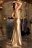 Ladivine CDS556 Embellished Corset Bodice Fitted Satin Skirt Side Sash