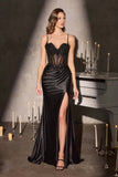Ladivine CDS559 Fitted Corset Embellished Bodice Open Leg Slit Gown