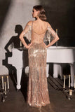 Ladivine CDS563 Off Shoulder Draped Fringe Sleeve Sequin Evening Gown
