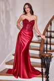 Ladivine CDS565 Sleek Satin Strapless Sweetheart Sequin Applique Gown