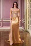 Ladivine CDS565 Sleek Satin Strapless Sweetheart Sequin Applique Gown