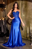 Ladivine CDS565 Sleek Satin Strapless Sweetheart Sequin Applique Gown