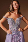 Ladivine CDS570 Fitted Formal Off Shoulder Gown with Detachable Skirt