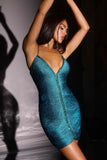 Ladivine CDS571 Textured Shimmer Open Back Fitted Mini Dress