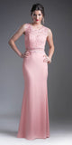 Cinderella Divine CF115 Long Lace Bodice Stretch Knit Sheath Dress Sleeveless