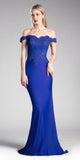 Cinderella Divine CF158 Off Shoulder Floor Length Evening Gown Applique Bodice