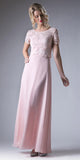 Cinderella Divine CF160 Lace Bodice Short Sleeves A-line Long Dress
