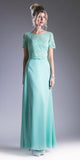 Cinderella Divine CF160 Lace Bodice Short Sleeves A-line Long Dress