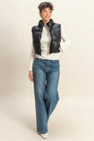 Moonlit Faux Leather Cropped Puffer Vest
