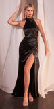 Ladivine CH031 Long Halter Satin Fitted Formal Dress