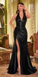 Ladivine CH048 Long V-Neck Halter Fitted Satin Corset Waist Gown