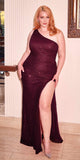 Ladivine CH077 Floor Length One Shoulder Fitted Sequin Evening Gown