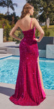 Cinderella Divine CH111 Long One Shoulder Velvet Sequin Gown with Slit