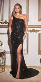 Ladivine CH118 Long One Shoulder Sequin Gown with Slit